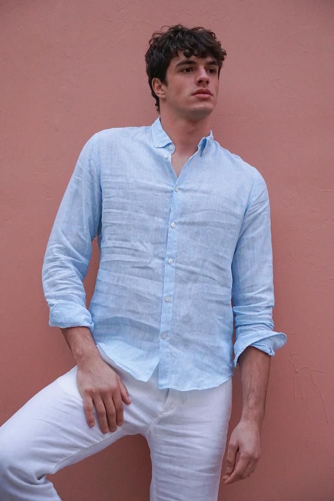 Faros Blue Stripes Linen Shirt - FAROS LINEN